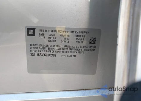 2016 Chevrolet Impala 2Lt z USA, uszkodzony, nr VIN 2G1115S30G9142492